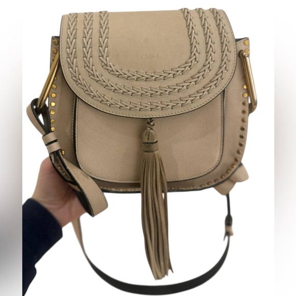 Chloe Handbags - CHLOE MEDIUM BRAIDED HUDSON PEARL BEIGE SHOULDER BAG TASSEL SMOOTH CALFSKIN BAG